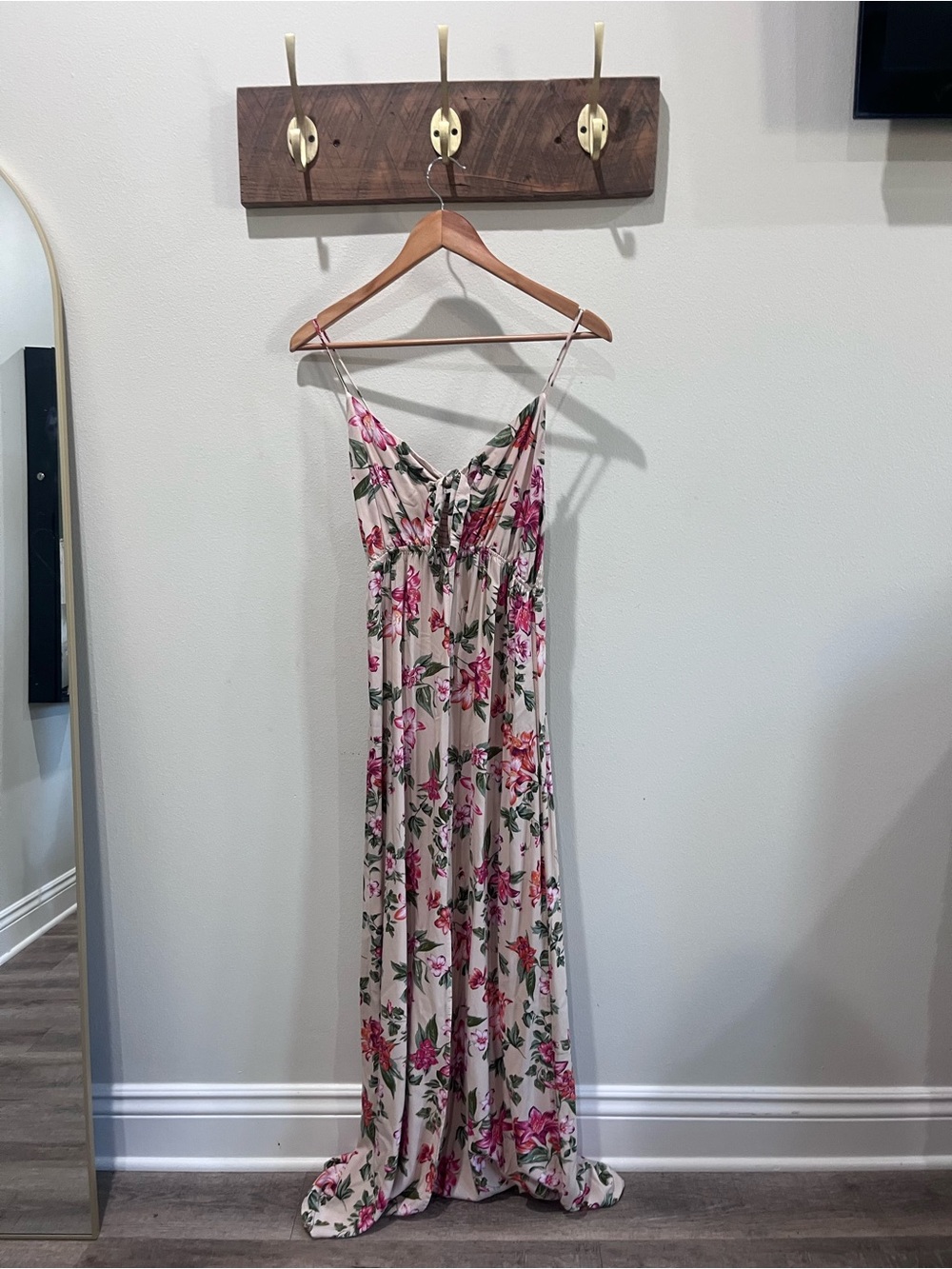 Ambiance Cream Floral Spaghetti-Strap Maxi Dress